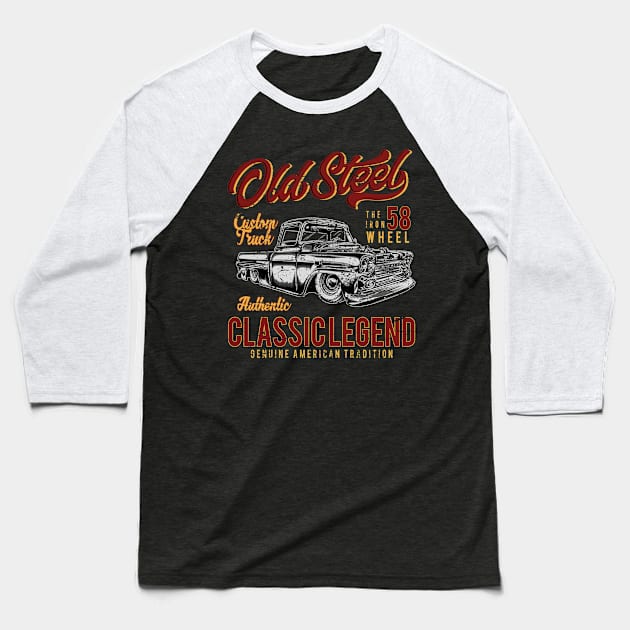 Old Steel Vintage Truck Baseball T-Shirt by RockabillyM